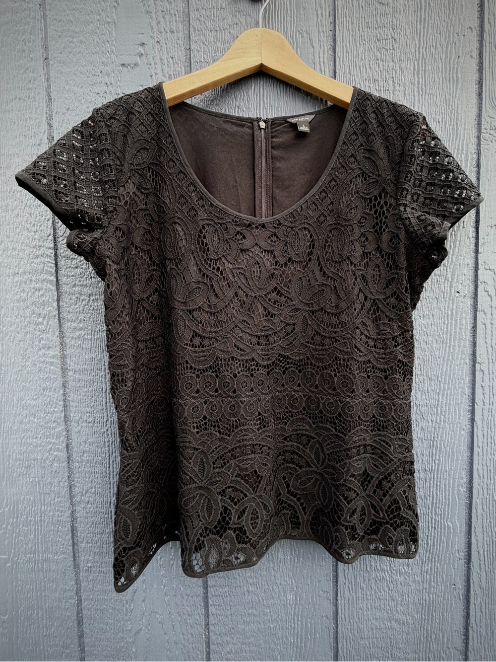 Ann Taylor Black Lace Short Sleeve Scoop Neck Top